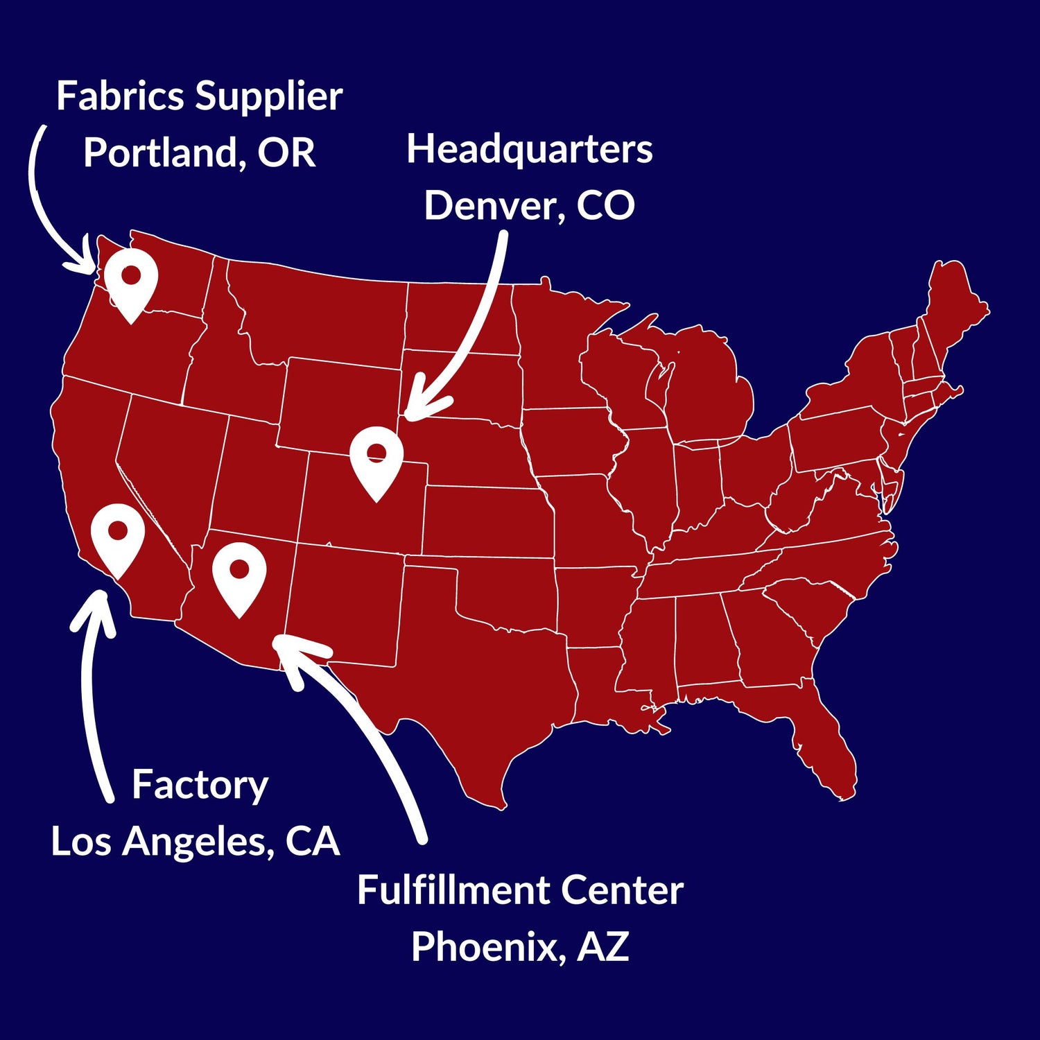 US map with operational locations