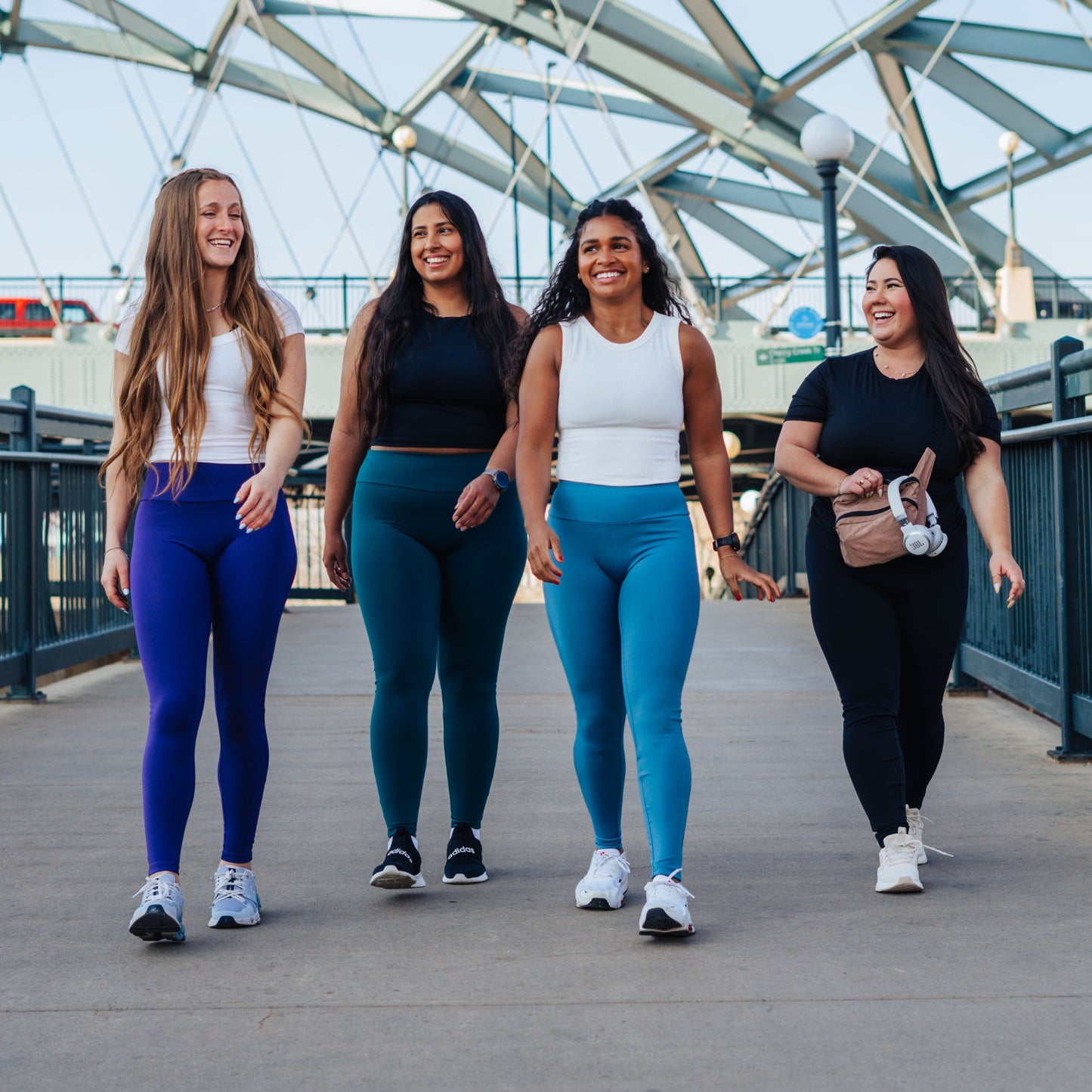 Models wearing leggings for use in active lifestyles as well as casual living.